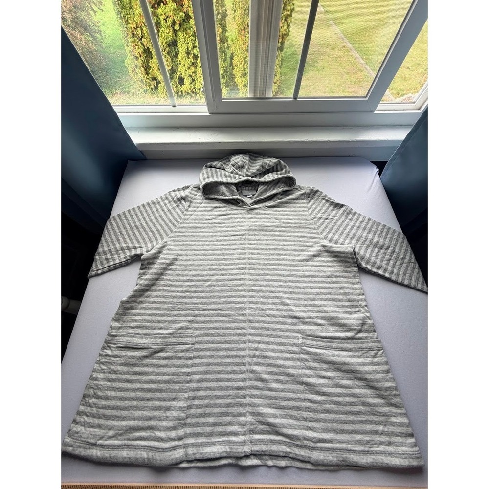 Classic J. Jill Women's XL Grey White  Cotton Pullover Hoodie Pockets KTP335201